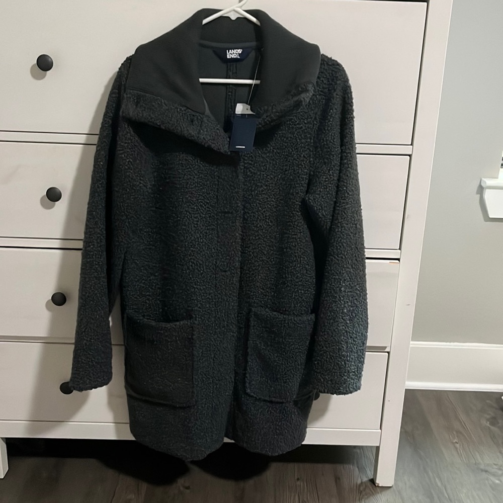 Grey Lands End Sweater/Jacket, size medium.